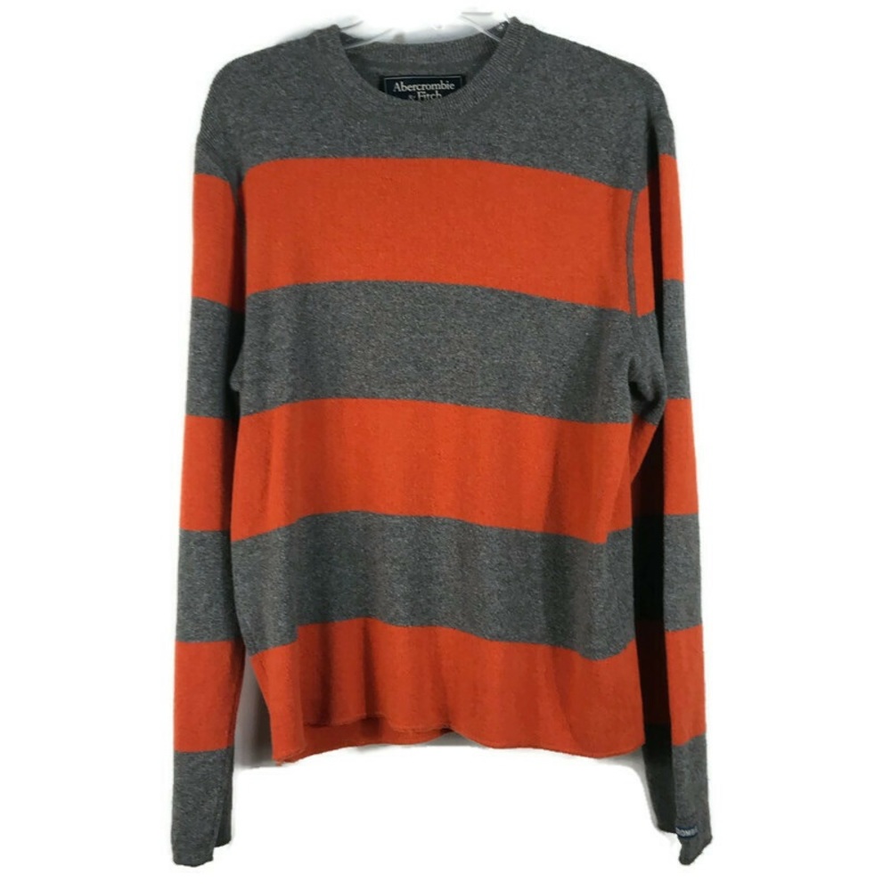 Abercrombie Sweater Striped Wool Cotton Blend Size Mens Large Orange Y Grey